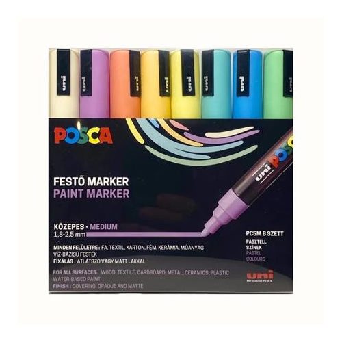 Dekormarker készlet, 1,8-2,5 mm, UNI "Posca PC-5M", 8 különböző pasztell szín