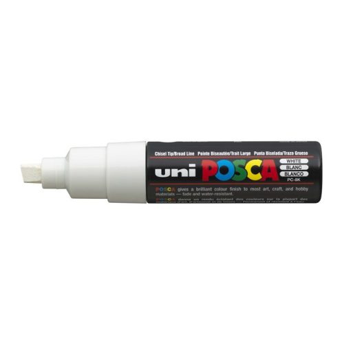 Dekormarker, 8 mm, vágott, UNI "Posca PC-8K", fehér