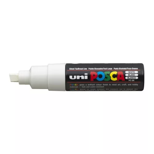 Dekormarker, 8 mm, vágott, UNI "Posca PC-8K", fehér