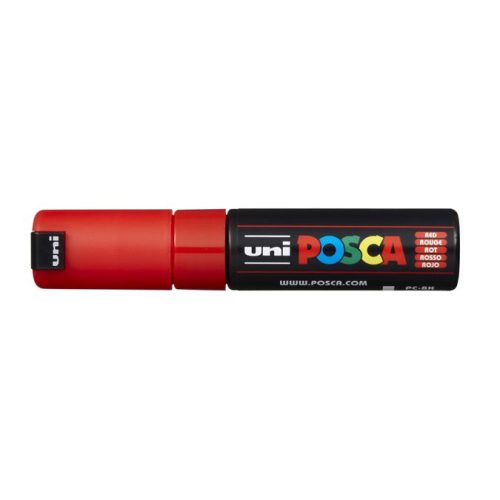 Dekormarker, 8 mm, vágott, UNI "Posca PC-8K", piros