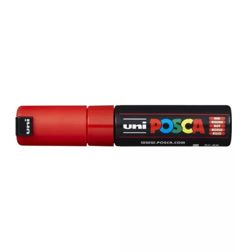Dekormarker, 8 mm, vágott, UNI "Posca PC-8K", piros