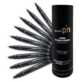   Rajzmarker készlet, UNI PIN "Tube", 9 különböző vonalvastagság, fekete