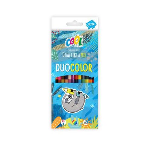 Színes ceruza készlet, háromszögletű, kétvégű, COOL BY VICTORIA "Duocolor", 24 különböző szín