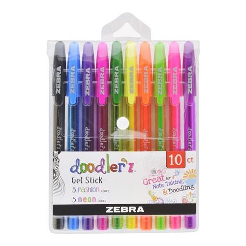 Zseléstoll készlet, 0,33 mm, kupakos, ZEBRA "Doodler'z Neon & Fashion", 10 vegyes szín
