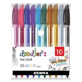   Zseléstoll készlet, 0,33 mm, kupakos, ZEBRA "Doodler'z Glitter", 10 csillogó vegyes szín