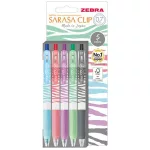 Zseléstoll készlet, 0,33 mm, nyomógombos, csíkos test, ZEBRA "Sarasa Clip Pastel", 5 különböző pasztell szín
