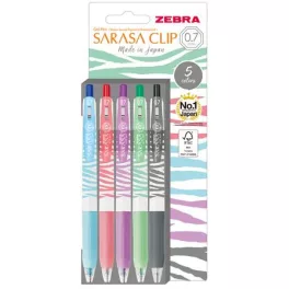   Zseléstoll készlet, 0,33 mm, nyomógombos, csíkos test, ZEBRA "Sarasa Clip Pastel", 5 különböző pasztell szín