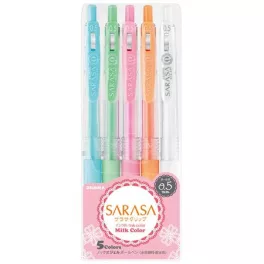   Zseléstoll készlet, 0,33 mm, nyomógombos, ZEBRA "Sarasa Clip Milk", 5 vegyes pasztell szín
