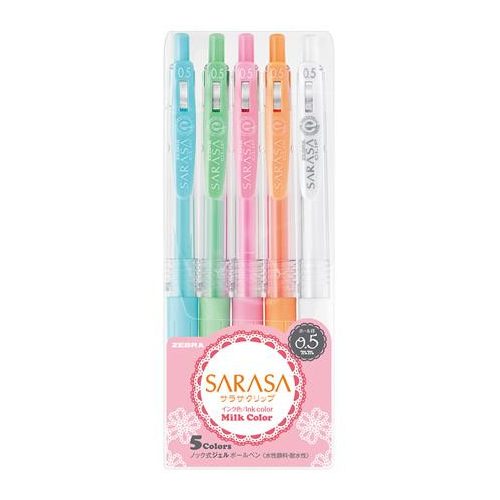 Zseléstoll készlet, 0,33 mm, nyomógombos, ZEBRA "Sarasa Clip Milk", 5 vegyes pasztell szín