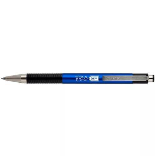 Golyóstoll, 0,24 mm, nyomógombos, kék tolltest, ZEBRA "F-301 A", kék