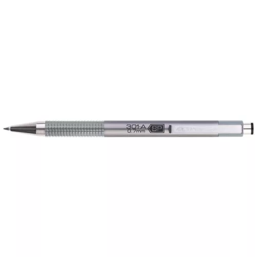 Golyóstoll, 0,24 mm, nyomógombos, ezüst tolltest, ZEBRA "F-301 A", kék