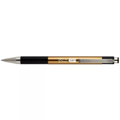 Golyóstoll, 0,24 mm, nyomógombos, arany színű tolltest, ZEBRA "F-301 A", kék