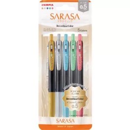   Zseléstoll készlet, 0,33 mm, nyomógombos, ZEBRA "Sarasa Clip Decoshine", 5 vegyes metál szín