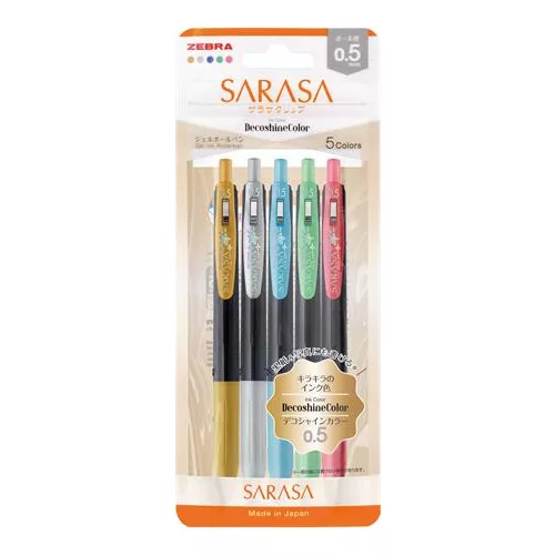 Zseléstoll készlet, 0,33 mm, nyomógombos, ZEBRA "Sarasa Clip Decoshine", 5 vegyes metál szín