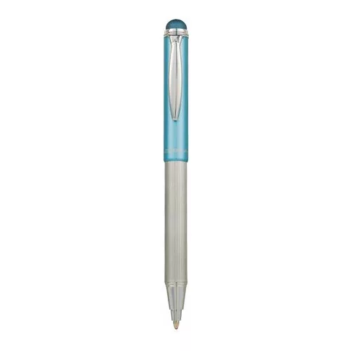 Golyóstoll, 0,24 mm, teleszkópos, rozsdamentes acél, világoskék tolltest, ZEBRA "Telescopic Metal Stylus", kék