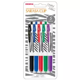   Zseléstoll készlet, 0,33 mm, nyomógombos, csíkos test, ZEBRA "Sarasa Clip", 5 különböző szín