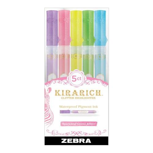 Szövegkiemelő készlet, 3,5 mm, vágott hegy, ZEBRA "Kirarich", 5 különböző szín