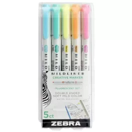   Szövegkiemelő készlet, 1,0/3,5 mm, kétvégű, ZEBRA "Mildliner Fluorescent", 5 szín