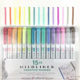  Szövegkiemelő készlet, 1,4/4 mm, kétvégű, ZEBRA "Mildliner Highlighter", 15 különböző szín