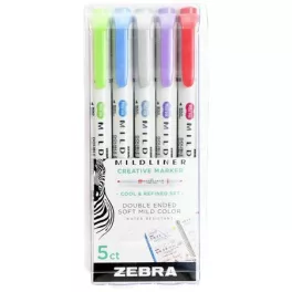   Szövegkiemelő készlet, 1,0/3,5 mm, kétvégű ZEBRA "Mildliner Cool & Refined" 5 szín