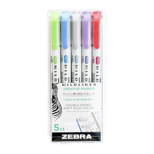 Szövegkiemelő készlet, 1,0/3,5 mm, kétvégű ZEBRA "Mildliner Cool & Refined" 5 szín