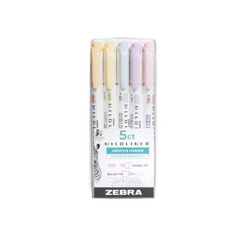 Szövegkiemelő készlet, 1,4/4 mm, kétvégű, ZEBRA "Mildliner Highlighter Gentle", 5 különböző szín