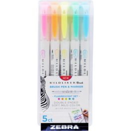   Ecsetirón készlet, kétvégű ZEBRA "Mildliner Fluorescent", 5 szín