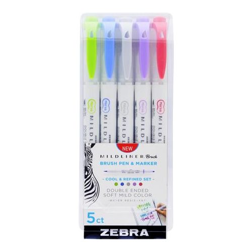 Ecsetirón készlet, kétvégű ZEBRA "Mildliner Cool & Refined", 5 szín