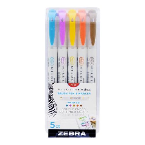Ecsetirón készlet, kétvégű ZEBRA "Mildliner Warm", 5 szín