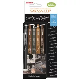   Zseléstoll, 0,33 mm, nyomógombos, ZEBRA "Sarasa Clip Coffee", 5 különböző szín