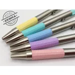 Golyóstoll, 0,24 mm, nyomógombos, rozsdamentes acél, pasztellzöld tolltest, ZEBRA "F-301", kék