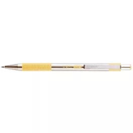  Golyóstoll, 0,24 mm, nyomógombos, rozsdamentes acél, pasztellsárga tolltest, ZEBRA "F-301", kék