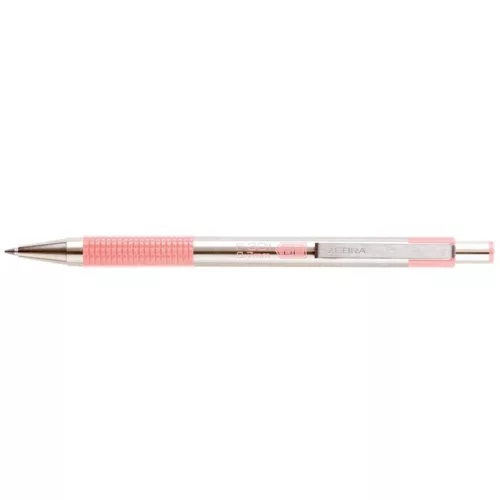 Golyóstoll, 0,24 mm, nyomógombos, rozsdamentes acél, pasztell rózsaszín tolltest, ZEBRA "F-301", kék