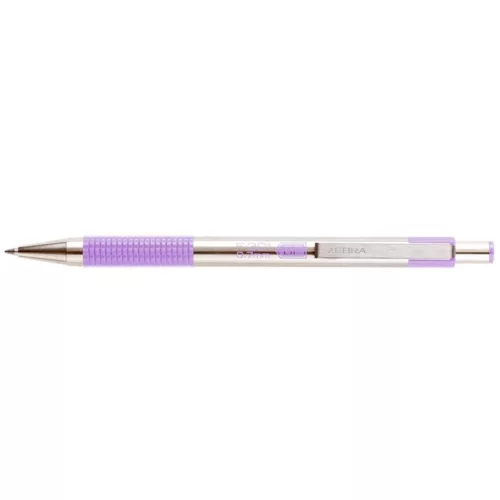 Golyóstoll, 0,24 mm, nyomógombos, rozsdamentes acél, pasztell-lila tolltest, ZEBRA "F-301", kék