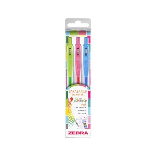 Zseléstoll készlet, 0,33 mm, nyomógombos, ZEBRA "Sarasa Clip Lollipop", 3 különböző szín