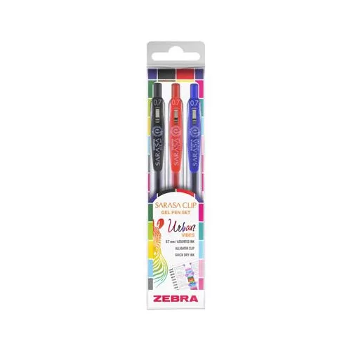 Zseléstoll készlet, 0,33 mm, nyomógombos, ZEBRA "Sarasa Clip Urban Vibes", 3 különböző szín