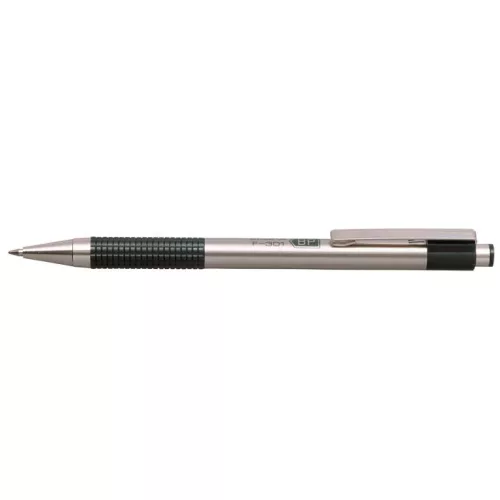 Golyóstoll, 0,24 mm, nyomógombos, rozsdamentes acél, zöld tolltest, ZEBRA "F-301", kék