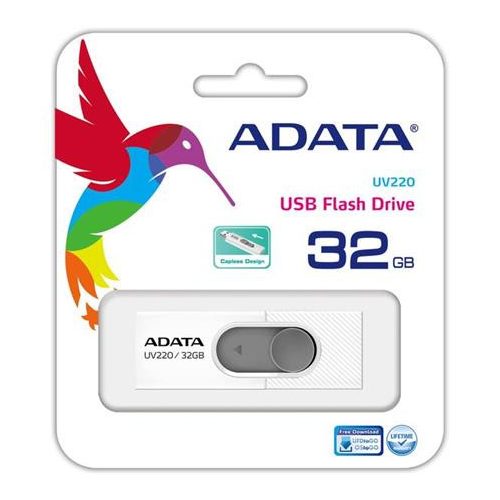 Pendrive, 32GB, USB 2.0, ADATA "UV220", fehér