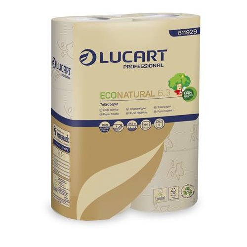 Toalettpapír, 3 rétegű, 6 tekercs, kistekercses, 27,5 m, LUCART "EcoNatural 6.3" barna