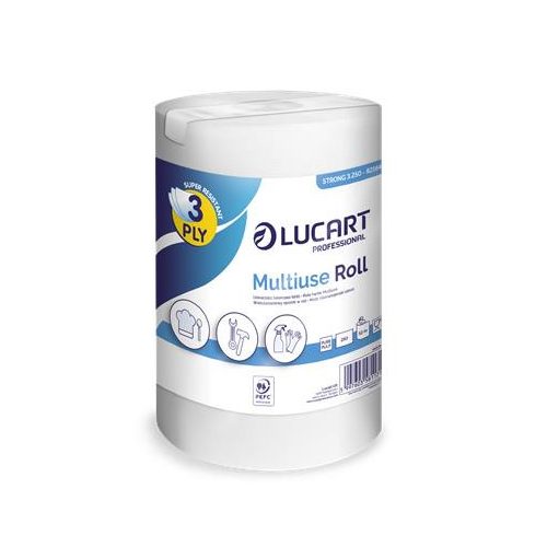 Törlőkendő, tekercses, univerzális, belső adagolású, 3 rétegű, LUCART "Multiuse Strong 3.250"