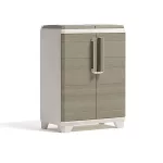 Szelektív hulladékgyűjtő szekrény, műanyag, KETER "Split Premium Wood", világos/bézs