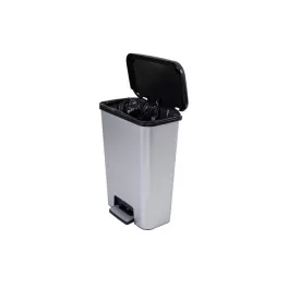   Pedálos szemetes, téglalap alakú, 50 l, CURVER "Compatta", fekete-ezüst