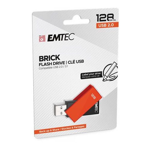 Pendrive, 128GB, USB 2.0, EMTEC "C350 Brick", narancssárga