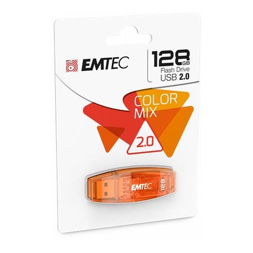 Pendrive, 128GB, USB 2.0, EMTEC "C410 Color", narancssárga
