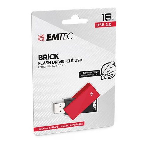 Pendrive, 16GB, USB 2.0, EMTEC "C350 Brick", piros
