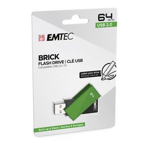 Pendrive, 64GB, USB 2.0, EMTEC "C350 Brick", zöld