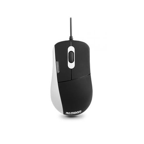 Egér, vezetékes, optikai, közepes méret, USB, URBAN FACTORY "Softee", fekete-fehér
