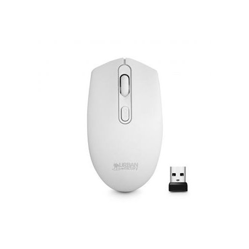 Egér, vezeték nélküli, optikai, közepes méret, USB, URBAN FACTORY "Free Color", fehér