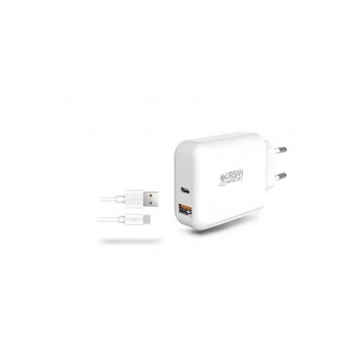 Hálózati töltő, 1xUSB-A (18W), 1xUSB-C (45W), USB-A–USB-C kábel, URBAN FACTORY