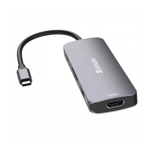 USB elosztó-HUB, USB-C PD/2xHDMI/3xUSB-A/SD/mSD, VERBATIM